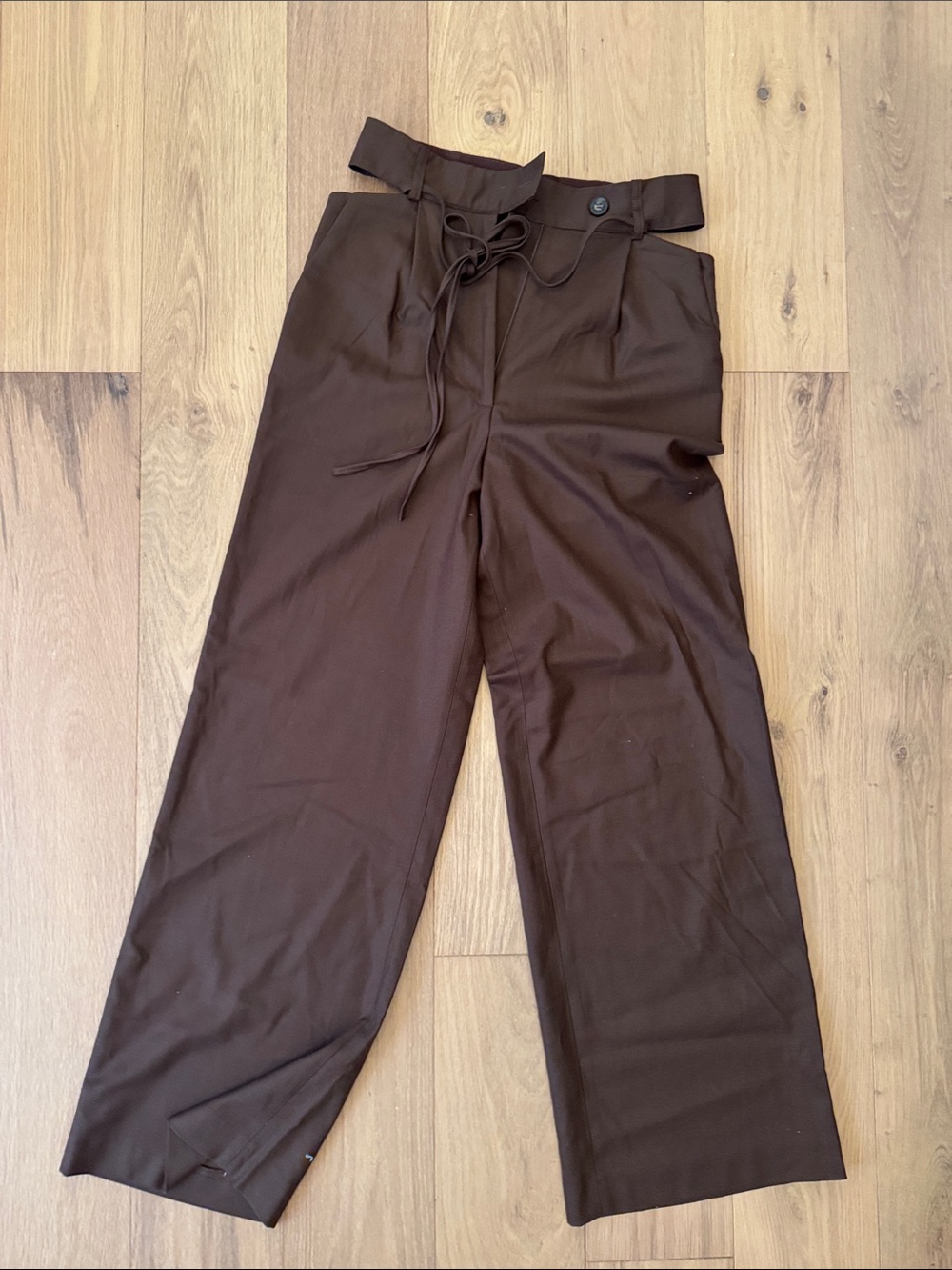 Loulou Studio Paperbag Waist Wide-Leg Trousers in Brown